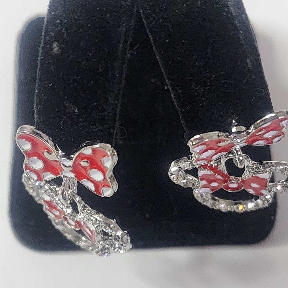 Silver and Red Bow Mouse Earrings - Picture 5 of 7